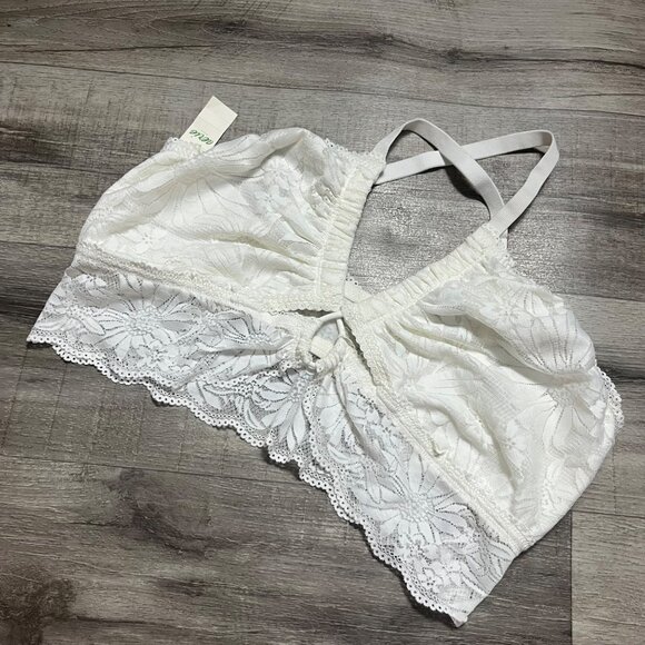 Aerie Racerback Strap Lace Knit Bralette Cream White NWT Women’s Size XL - Picture 1 of 7